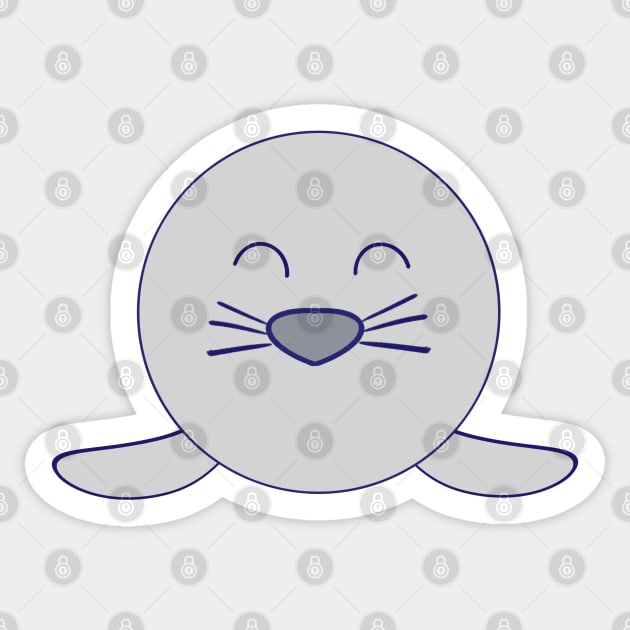 Kawaii Happy Grey Smiling Baby Seal Sticker by vystudio